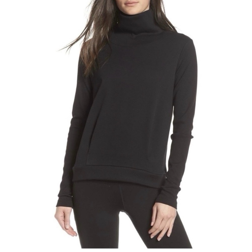 Alo Yoga Glimpse Mock Neck Top Womens S Black  Kangaroo Pocket Ribbed‎